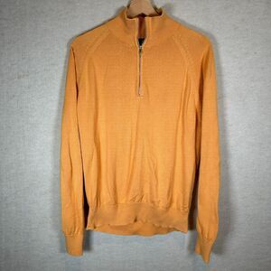 Façonnable Quarter Zip Sweater Mens Medium Orange Cotton Preppy Casual Knit